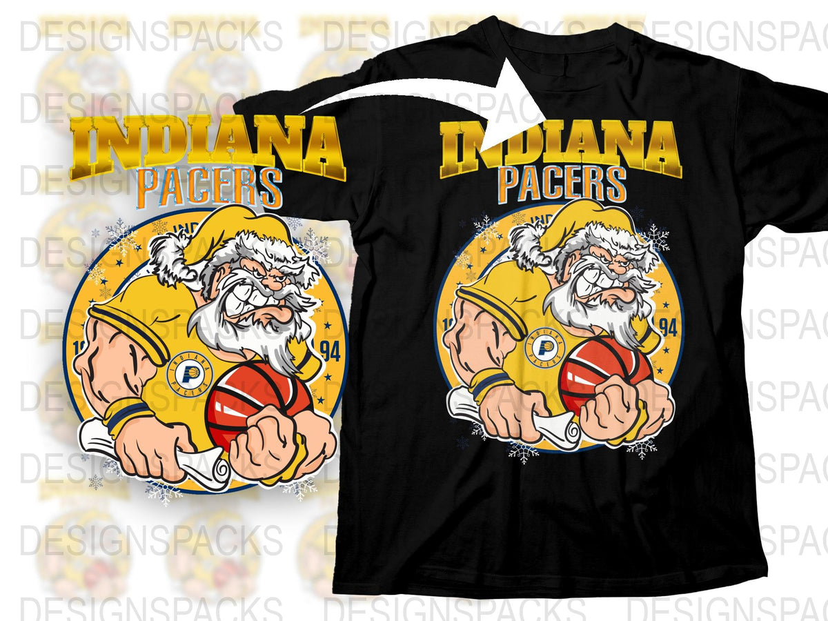 Indiana Pacers Santa Claus Graphic T-Shirt, Festive Basketball Fan Apparel, Holiday Sports Tee