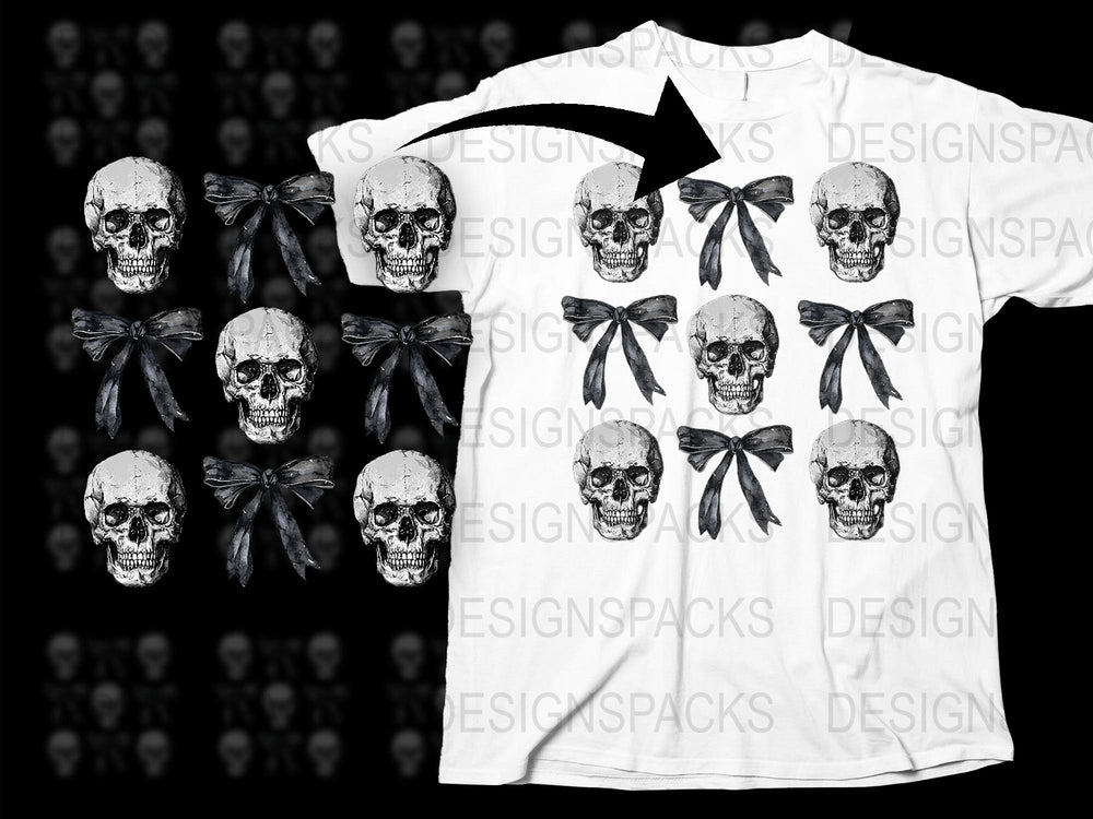 Gothic Skull T-Shirt, Black Bow Tie Graphic, Men's White Tee, Unique Halloween Apparel