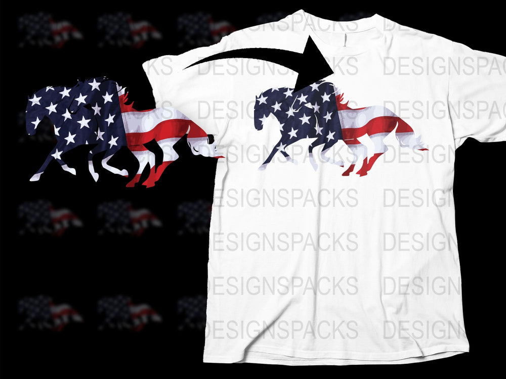 Patriotic American Flag Horse T-Shirt, 4th of July Independence Day Apparel, Red White Blue Horse Graphic Tee