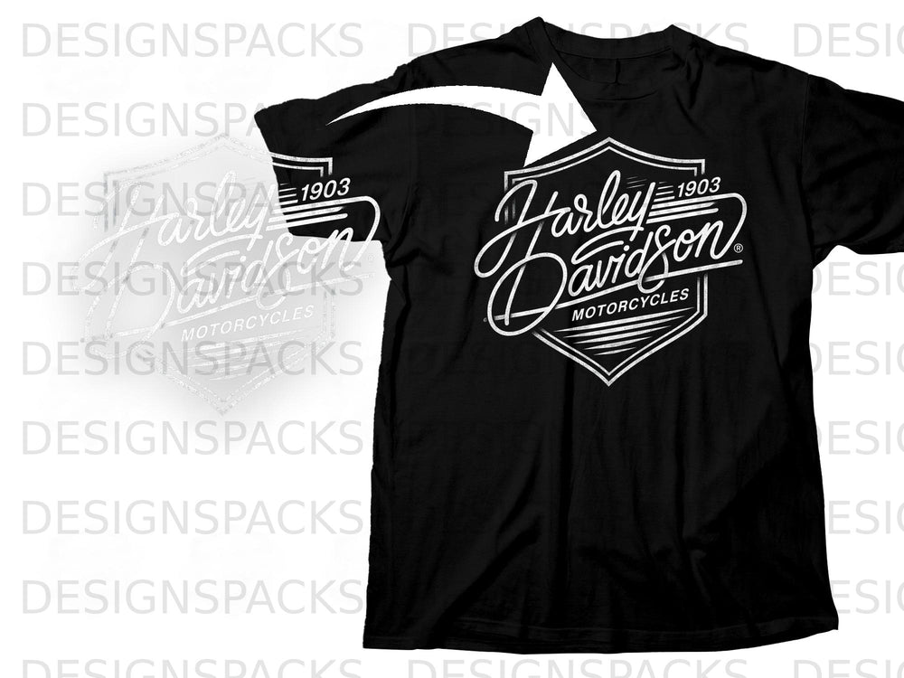 Black t-shirt with white Harley-Davidson Motorcycles logo and "1903" text.