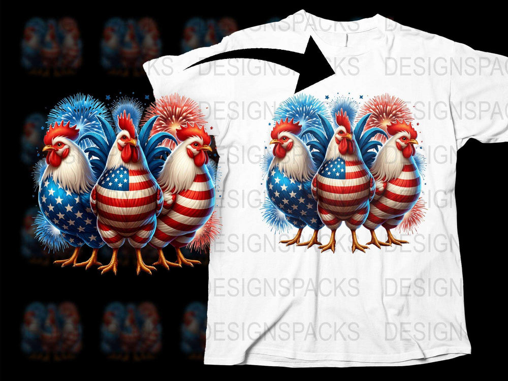 Patriotic Rooster T-Shirt, American Flag Design, 4th of July Chicken Tee, Unique Animal Graphic Shirt for Adults and Kids
