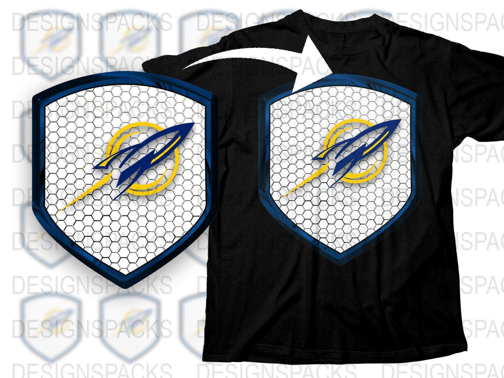 Tampa Bay Lightning Inspired T-Shirt, Hexagon Pattern, Black and Blue, Casual Sports Tee