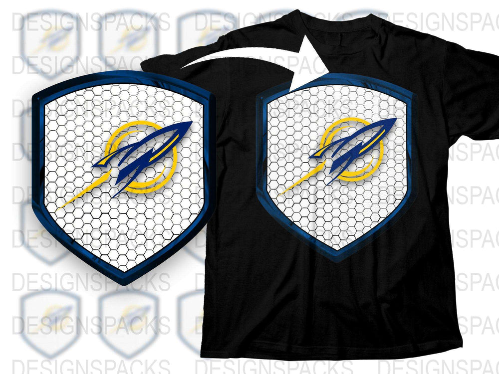 Tampa Bay Lightning Inspired T-Shirt, Hexagon Pattern, Black and Blue, Casual Sports Tee
