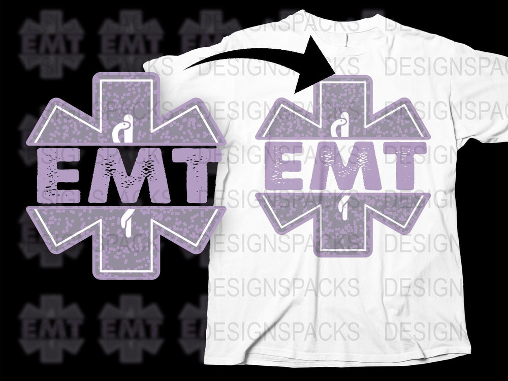 EMT T-Shirt, Paramedic Star of Life Design, Purple Camouflage, Medical Technician Gift, Rescue Service Apparel, Unisex Tee