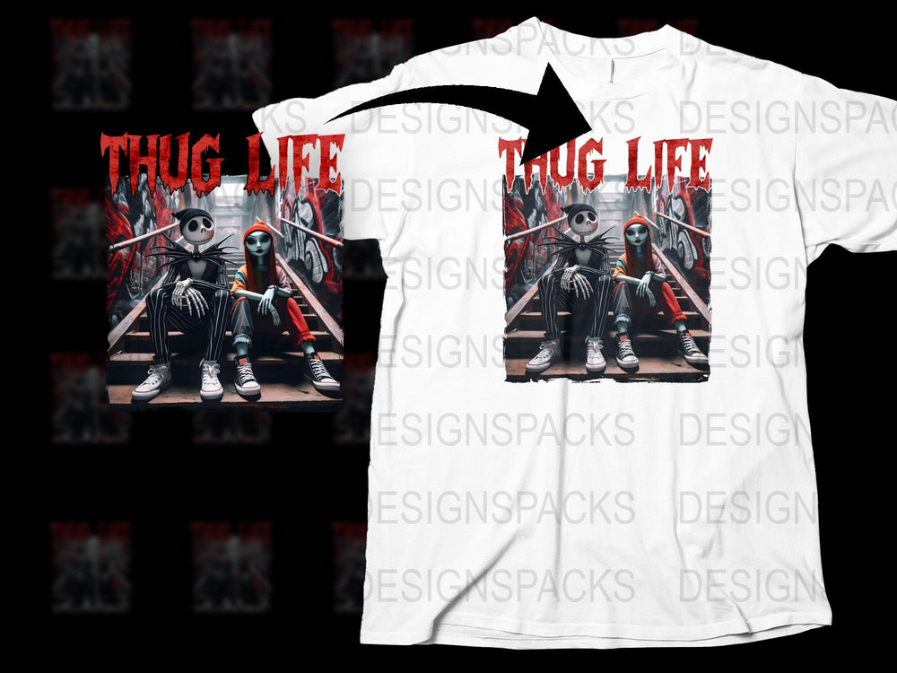 Thug Life Cartoon Skeleton Graphic T-Shirt, Funny Urban Hip Hop Tee, Unisex Cotton Shirt, Cool Streetwear Style, Unique Gift Idea