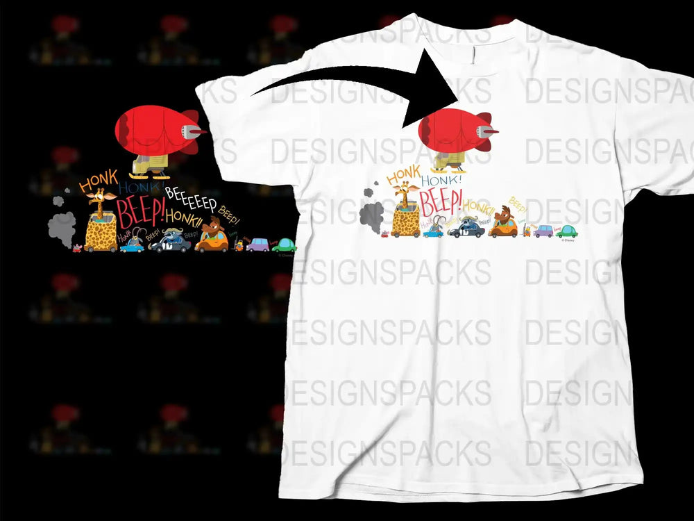 Unique Comic Traffic Jam T-Shirt, Colorful Cartoon Cars and Text, Unisex Graphic Tee for All Ages