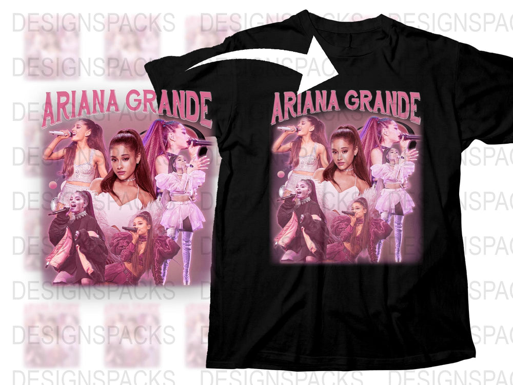 Ariana Grande Fan T-Shirt, Multiple Poses Print, Pop Music Star Tee, Black Color, Gift for Fans