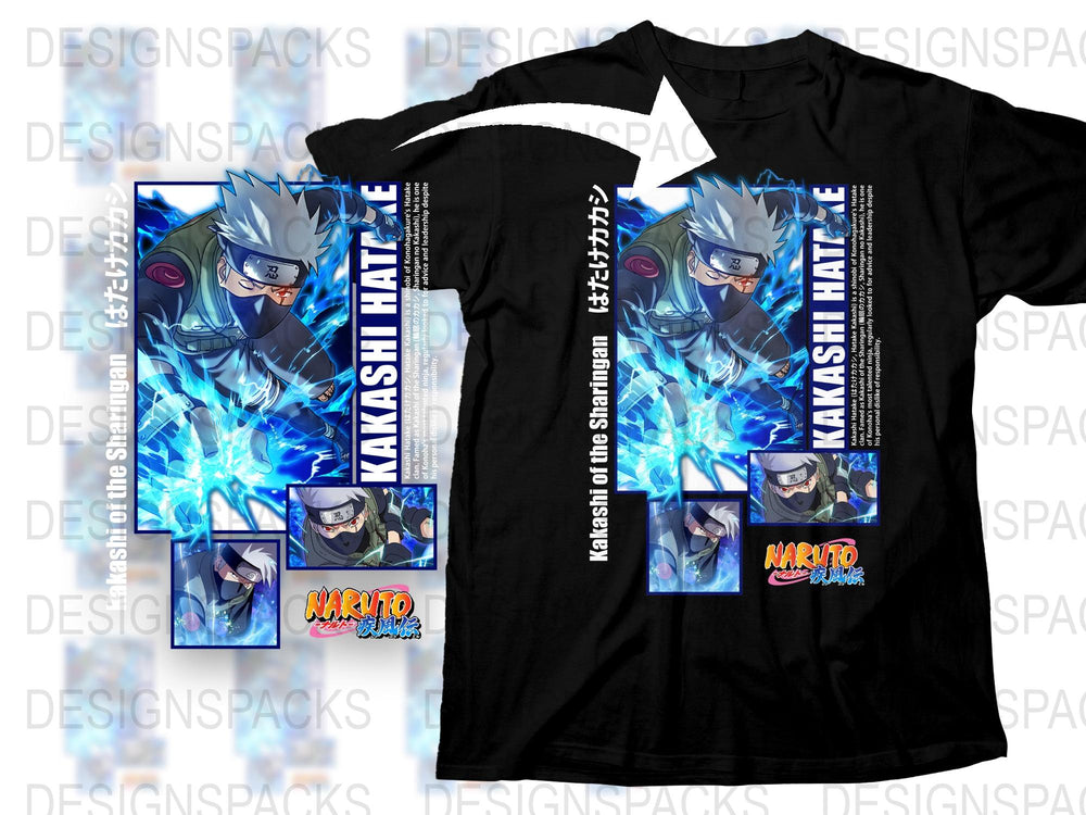 Naruto Anime T-Shirt, Kakashi Hatake Graphic Tee, Japanese Manga Shirt, Unisex Cotton Black Top