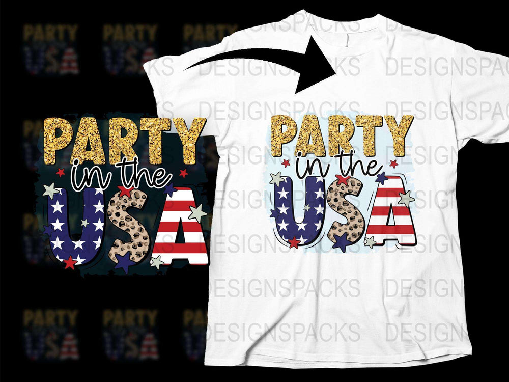 Party in the USA T-Shirt, Patriotic Star and Stripe Design, Unisex Tee for Fourth of July