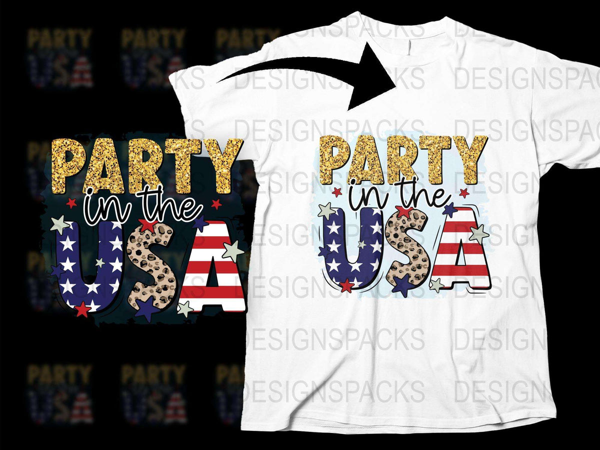 Party in the USA T-Shirt, Patriotic Star and Stripe Design, Unisex Tee for Fourth of July