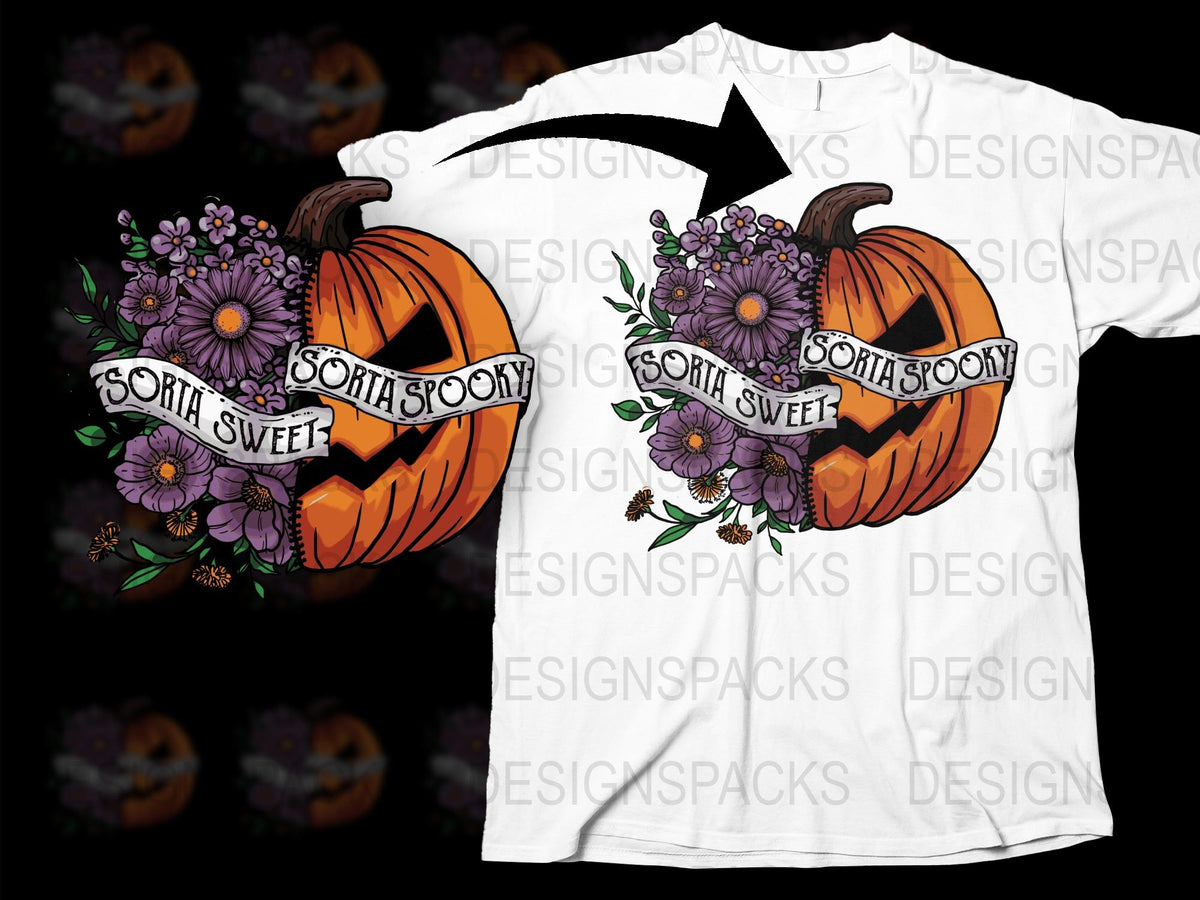 Halloween Pumpkin T-Shirt Sorta Spooky Sorta Sweet Floral Design Unisex Tee Trendy Fall Apparel Unique Gift Idea