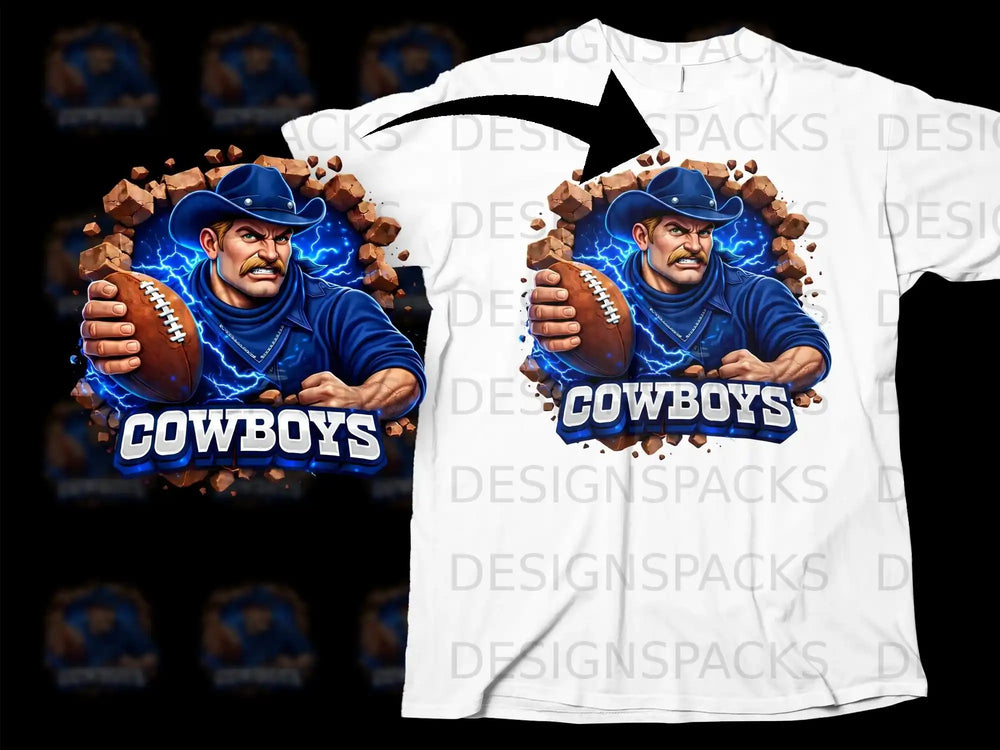 Cowboy Football Player Graphic Design T-Shirt
