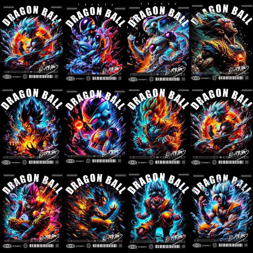 29 Anime Dragon Ball Streetwear Halftone Designs Bundle PNG + PSD