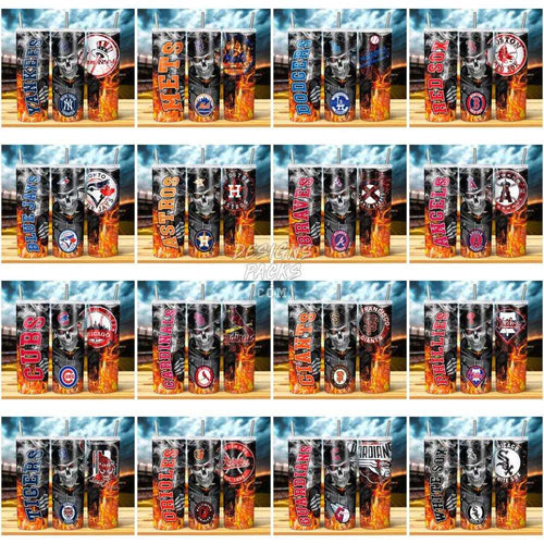 29 Baseball SKELETON FIRE Tumbler Wrap Bundle JPG
