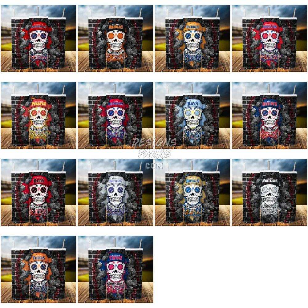 29 Baseball Sugar Skulls Tumbler Wrap Bundle Jpg