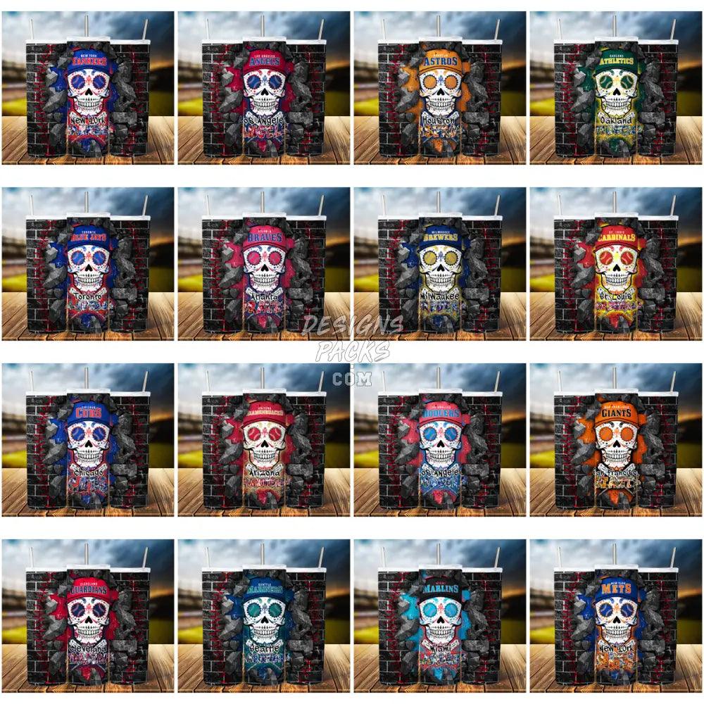 29 Baseball Sugar Skulls Tumbler Wrap Bundle Jpg