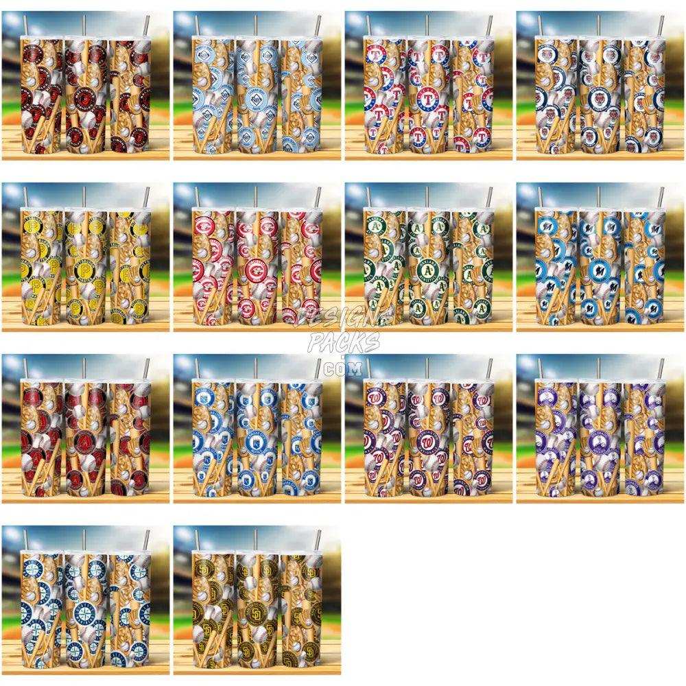29 Baseball Teams Logo Seamless Pattern Tumbler Wrap Bundle Jpg