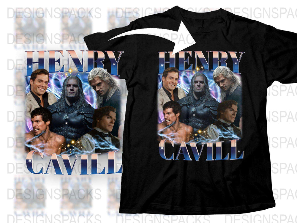 Henry Cavill Graphic T-Shirt, Movie Star Collage Tee, Men's Black Cotton Shirt, Fan Gift Idea, Unique Celebrity Print Top