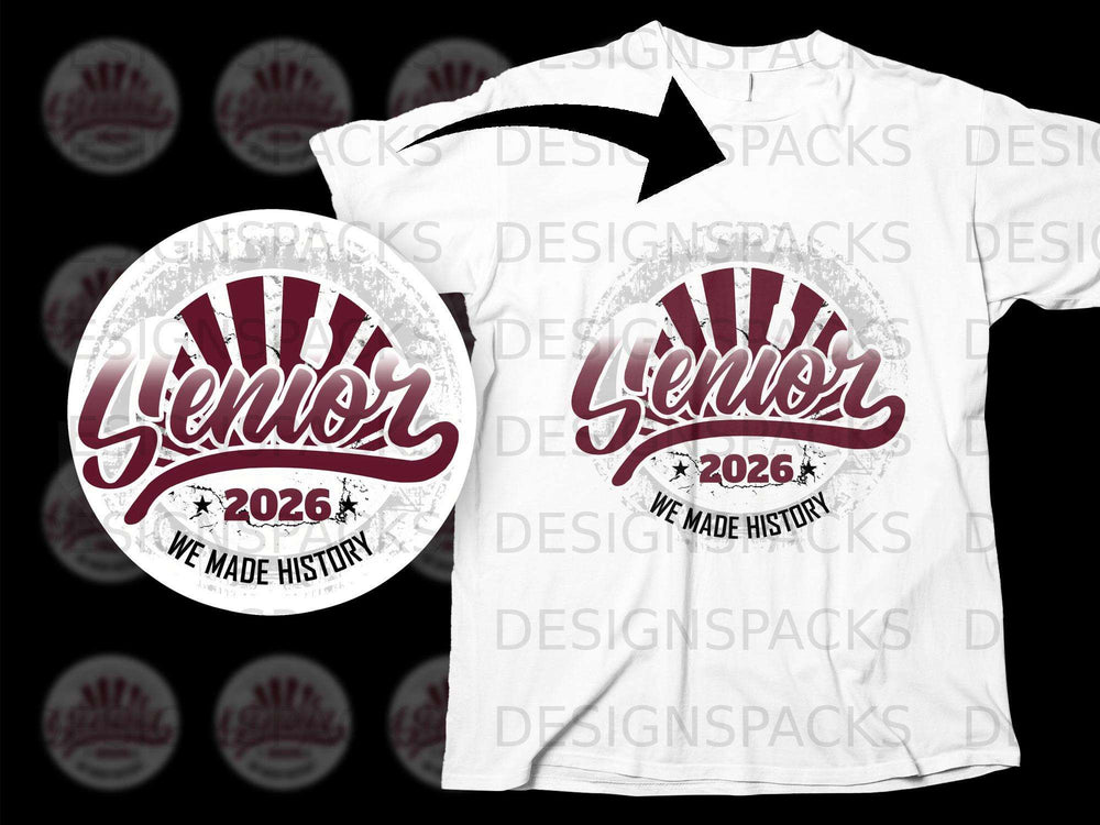 Senior 2026 design with a vintage distressed look on a white t-shirt.
