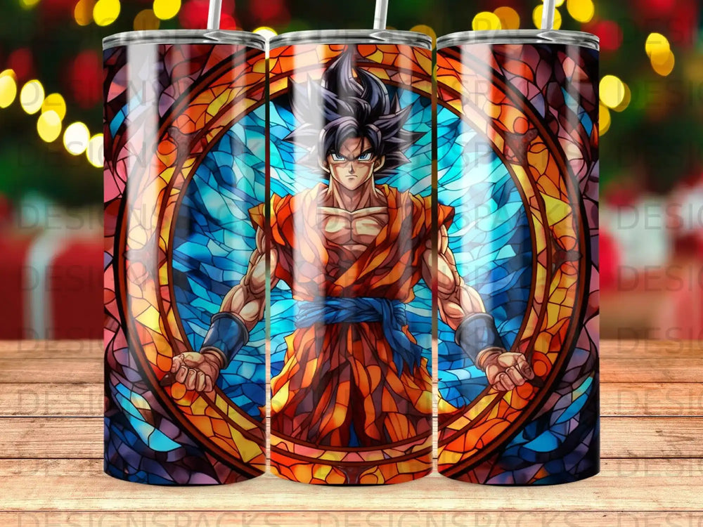 Goku in stained glass mosaic design on a tumbler.