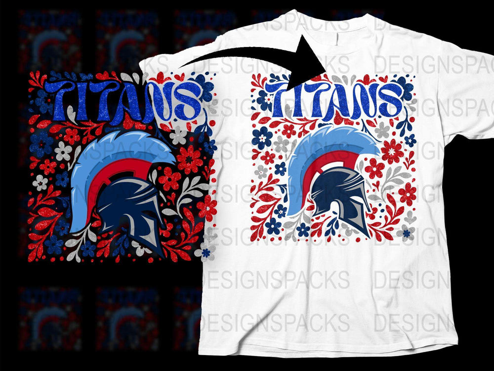 Tennessee Titans Floral Print T-Shirt, Blue Red White Sports Fan Apparel, Football Team Graphic Tee for Men and Women