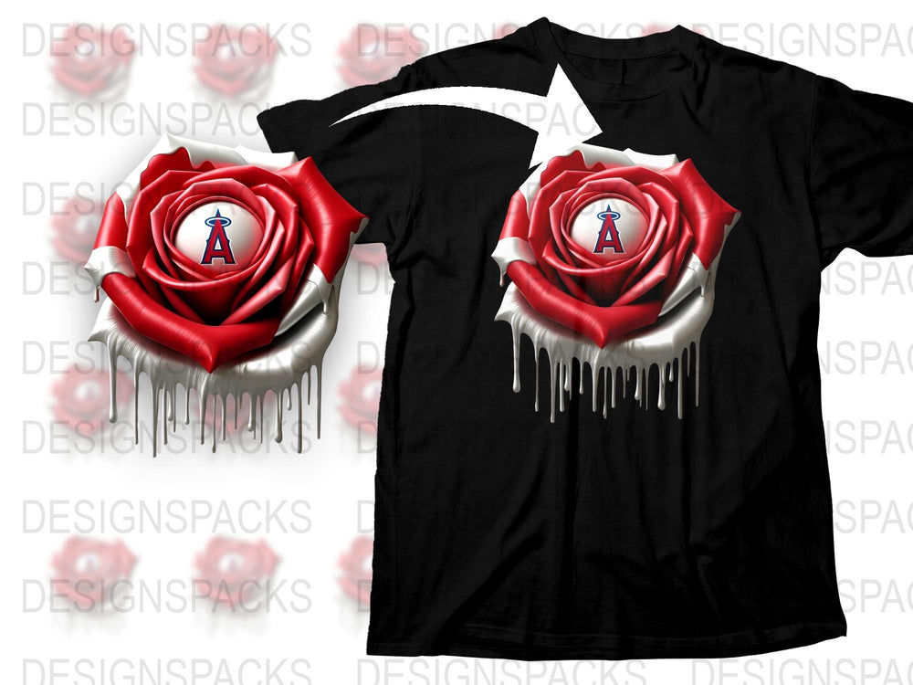 Gothic Rose T-Shirt, Dripping Paint Graphic Tee, Red and White Flower, Urban Streetwear Style, Unique Floral Print Top