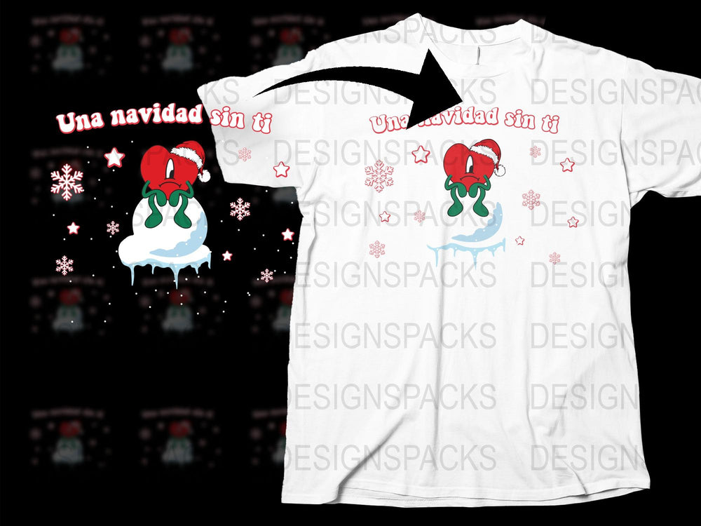 Festive Christmas T-Shirt, Cute Octopus Graphic, Snowflakes, Holiday Tee, Una Navidad Sin Ti Design