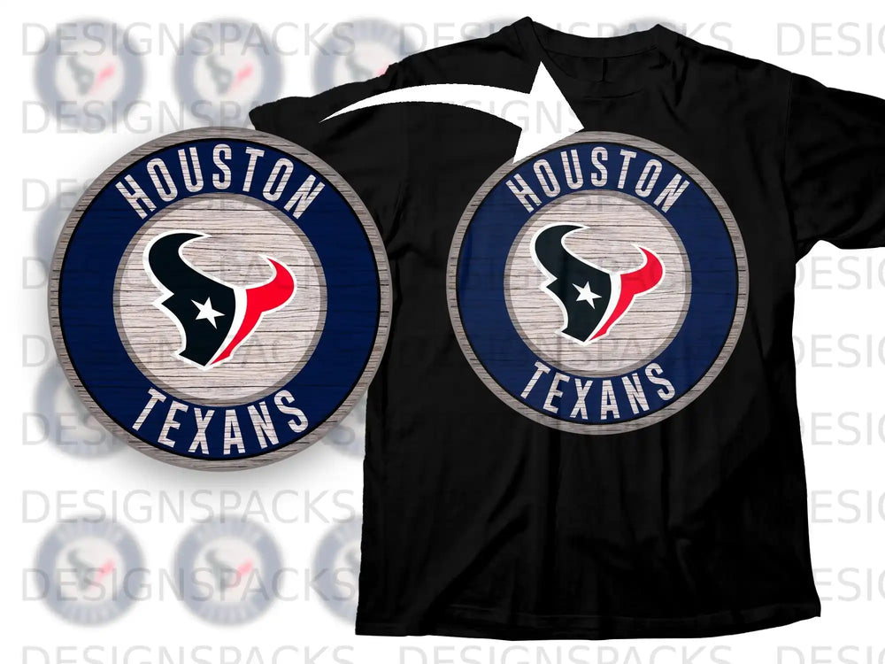 Houston Texans Wooden Round Logo Graphic T-Shirt