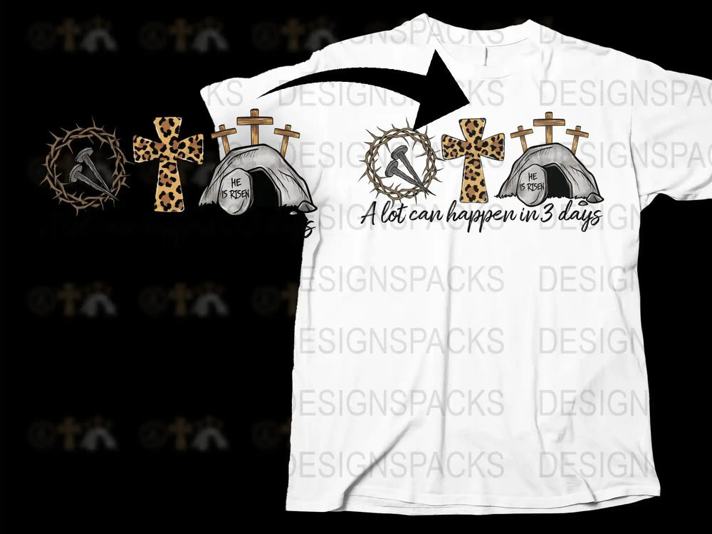 Christian T-Shirt, Resurrection Theme, Crown Thorns, Cross, Stone Tomb Design, Religious Easter Shirt
