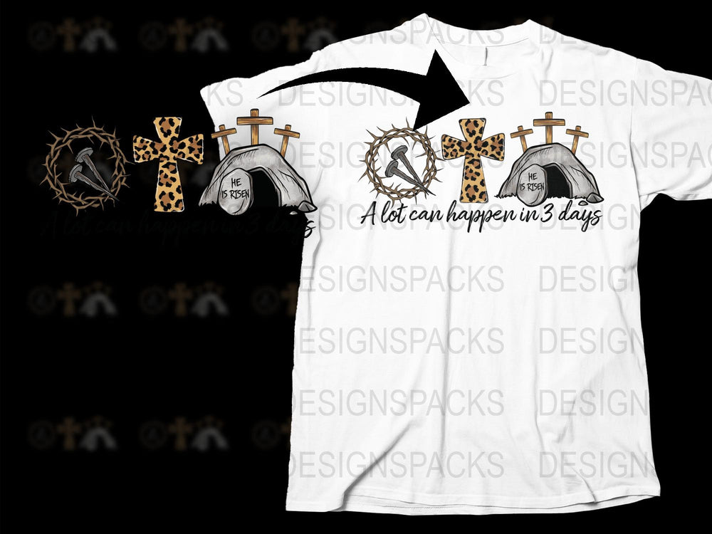 Christian T-Shirt, Resurrection Theme, Crown Thorns, Cross, Stone Tomb Design, Religious Easter Shirt