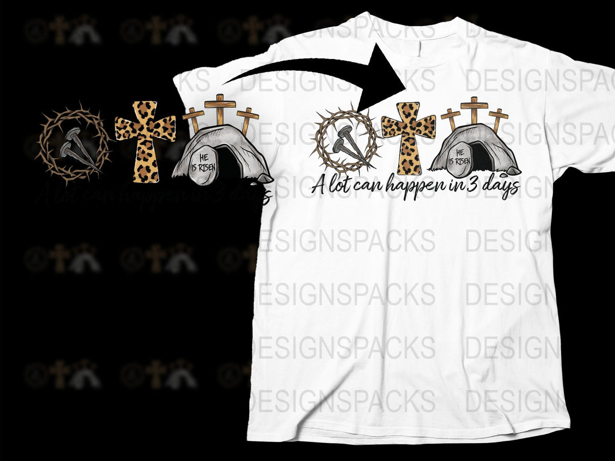 Christian T-Shirt, Resurrection Theme, Crown Thorns, Cross, Stone Tomb Design, Religious Easter Shirt