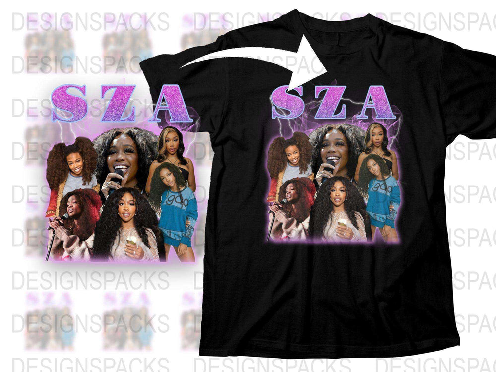 SZA Fan T-Shirt, Multiple Poses Graphic Tee, Black Cotton Top, Music Artist Inspired Shirt, Trendy Pop Culture Apparel