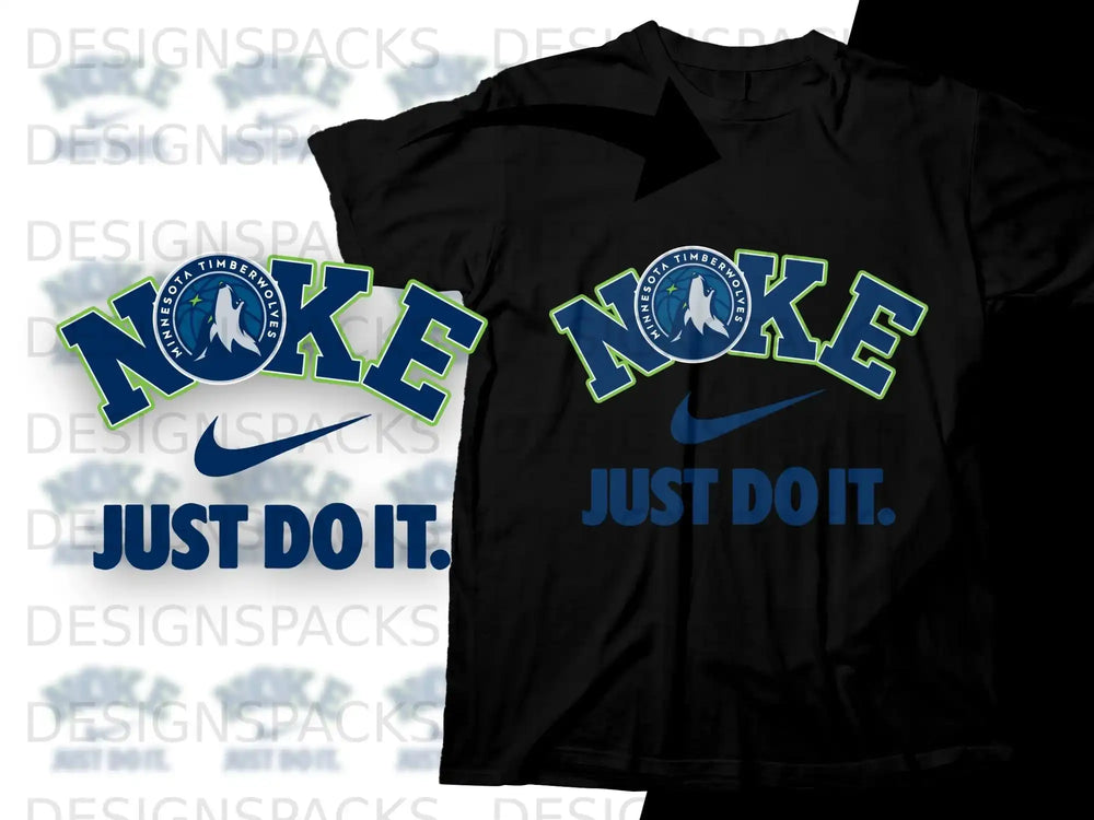 Minnesota Timberwolves logo and "Just Do It" text on black t-shirt.