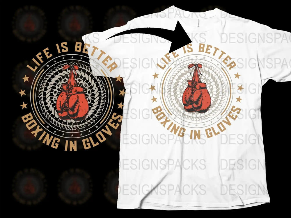 Men's White T-Shirt with Boxing Gloves Graphic, Life is Better Boxing, Casual Sports Tee, Gift for Boxers