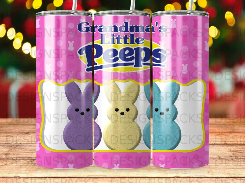 Grandma's Little Peeps tumbler with colorful bunny designs.