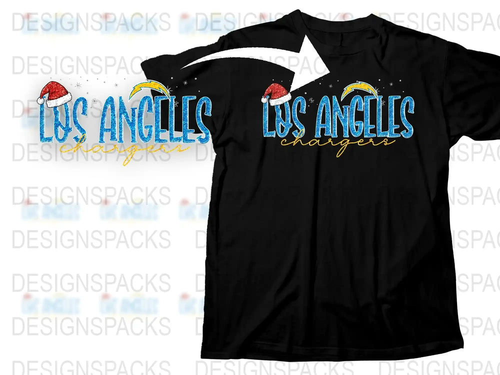 Los Angeles Chargers T-Shirt with Santa Hat Graphic, Holiday Sports Fan Apparel, Festive Team Support Clothing, Christmas Gift Idea