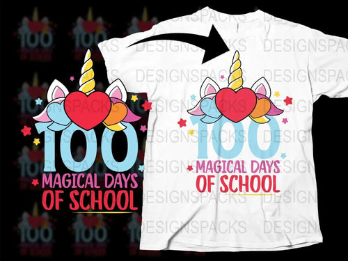 Magical Days of School T-Shirt, Unicorn 100 Days Celebration, Colorful Kids Tee, Teacher Shirt, Fun School Event Apparel, Bright Design