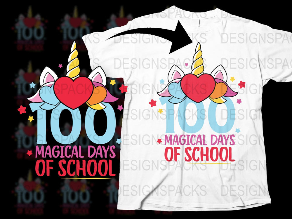 Magical Days of School T-Shirt, Unicorn 100 Days Celebration, Colorful Kids Tee, Teacher Shirt, Fun School Event Apparel, Bright Design