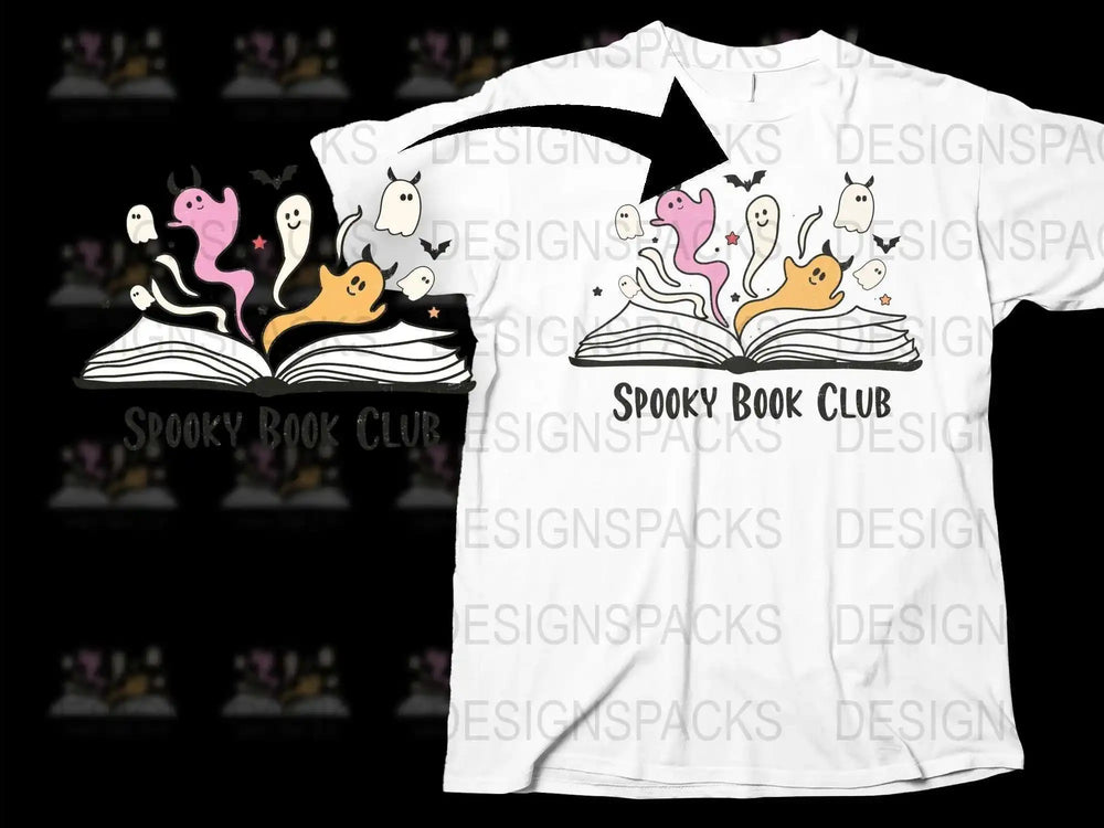 Spooky Book Club T-Shirt, Cute Ghosts Reading Books, Halloween Graphic Tee, Unisex Adult Clothing