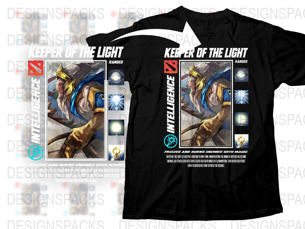 Keeper of the Light Dota Inspired T-Shirt, Men's Graphic Tee, Gamer Clothing, Geek Apparel, Fantasy Character Black Shirt