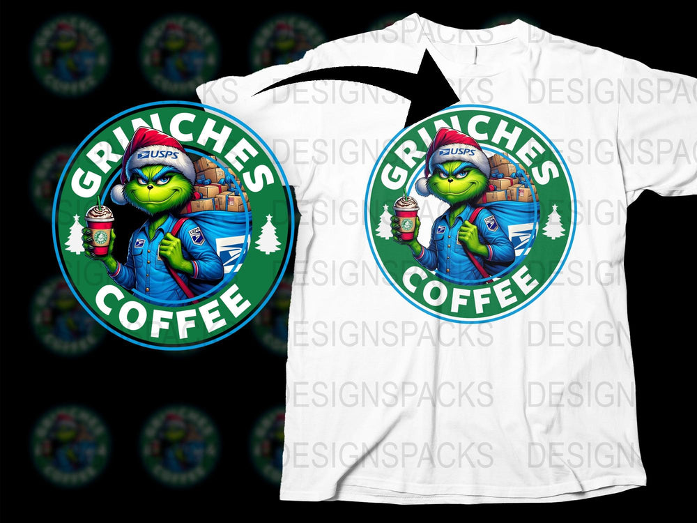 Grinches Coffee USPS Themed T-Shirt, Postal Worker Gift, Funny Christmas Tee, Holiday Mail Carrier Apparel