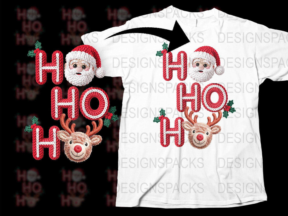 Christmas Santa and Reindeer T-Shirt, Festive Holiday Ho Ho Ho Graphic Tee, Unisex Winter Apparel