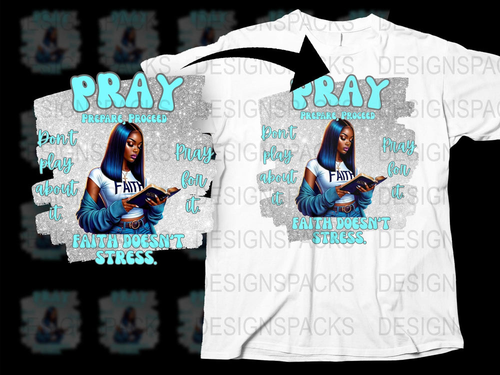 Pray Proceed Faith Christian T-Shirt - Don't Stress, Inspirational Religious Tee