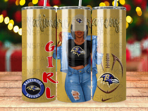 Baltimore Ravens girl with football helmet and denim jacket.
