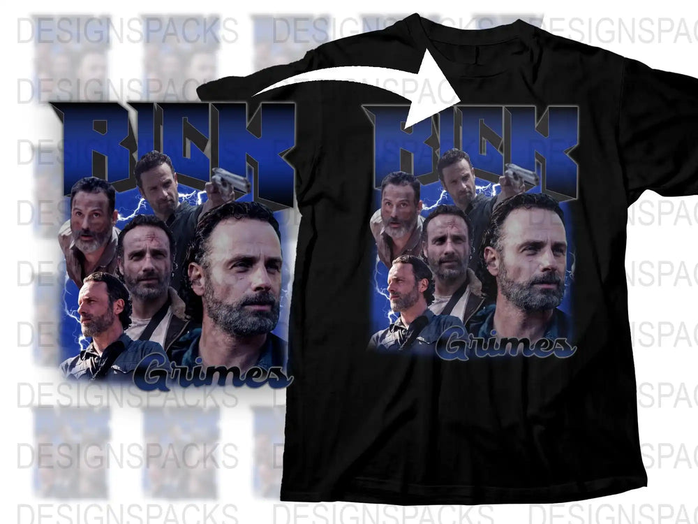 Rick Grimes TV Show Inspired T-Shirt, Multiple Poses Graphic Tee, Fan Apparel