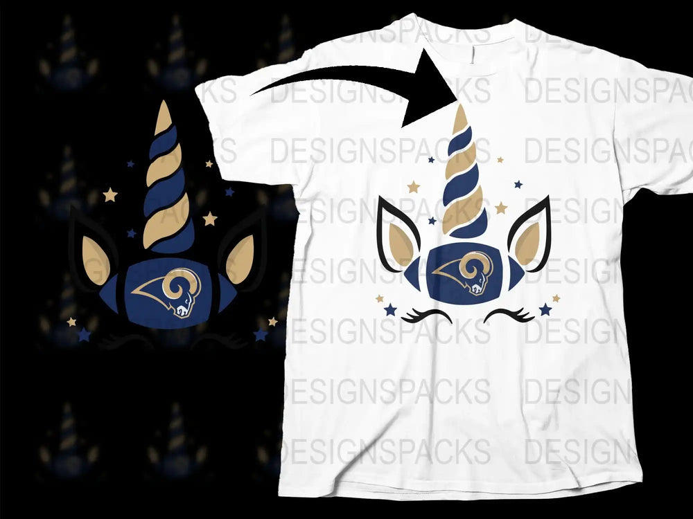 Magical Unicorn Fantasy T-Shirt, Mystical Blue and Gold Print, Star Accents, Kids and Adults Sizes Available