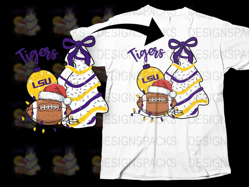 LSU Tigers Football T-Shirt, Christmas Santa Hat Design, Purple Gold Sports Tee