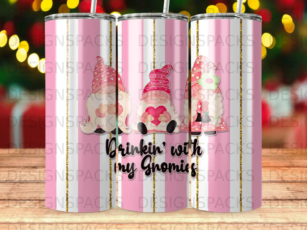 Pink Stripe Gnomies Drinkin with My Gnomies Tumbler product type