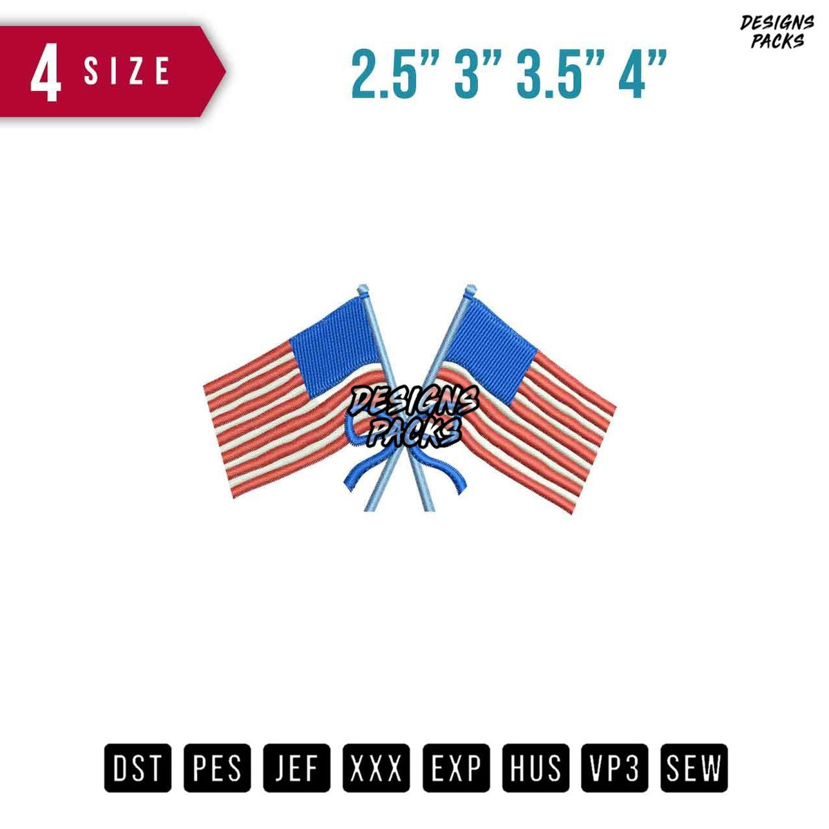 2 American Flag Ribbon Embroidery Design
