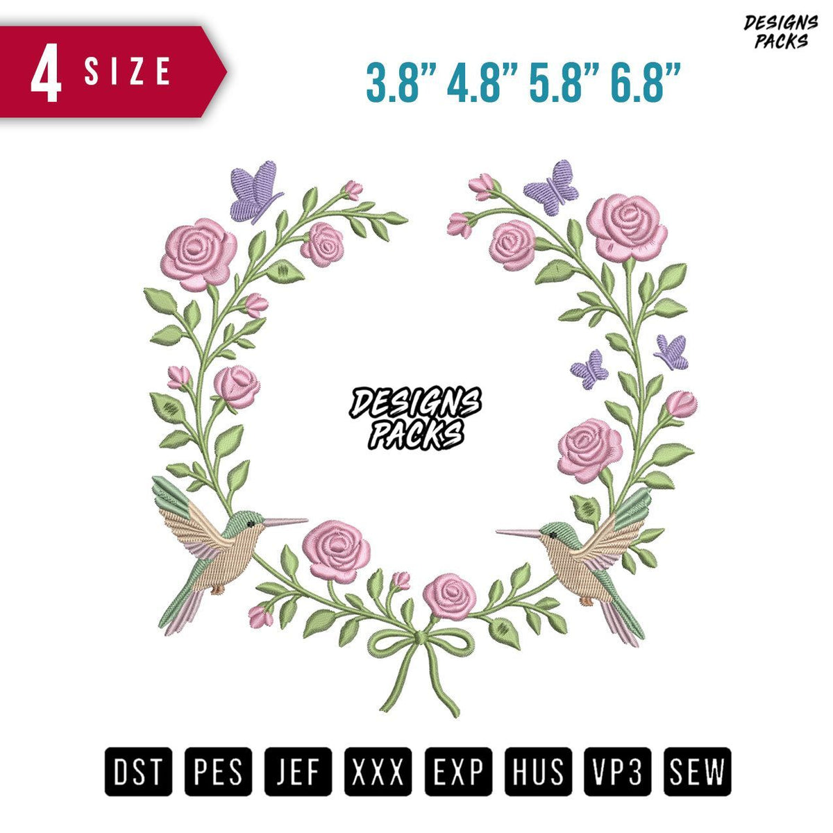 2 Birds Flower Embroidery Design